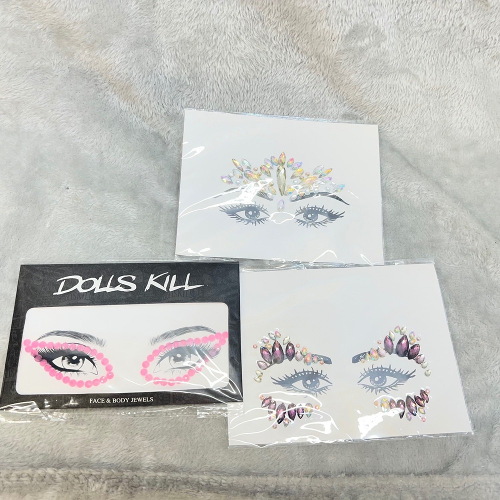 Dolls Kill Face Body Jewels Lot 3 Packs Pink Purple Iridescent Festival Rave New